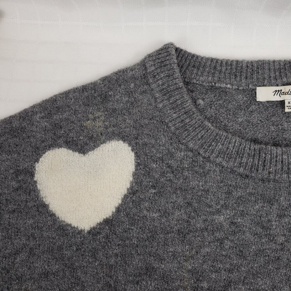 Madewell XXS Alpaca Blend Sweater Heather Gray White Hearts Top Wool Womens - Picture 9 of 13